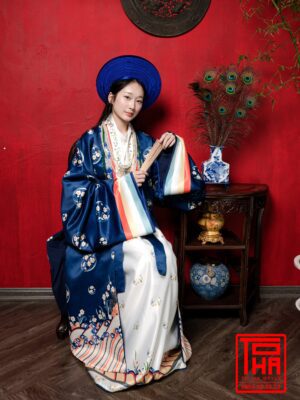 Cho thue bo ao Nhat Binh nu Xanh Navy vai tafta in hoa tiet hoa cuc cach dieu 6