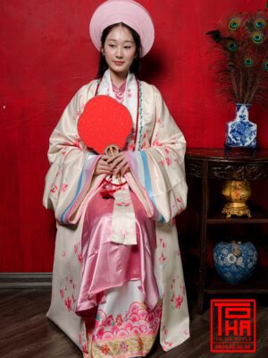 Cho thue bo ao Nhat Binh nu hong phan vai tafta in hoa tiet hoa dao 2