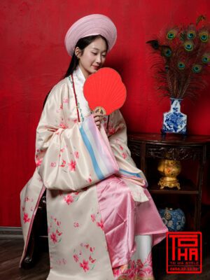 Cho thue bo ao Nhat Binh nu hong phan vai tafta in hoa tiet hoa dao 3
