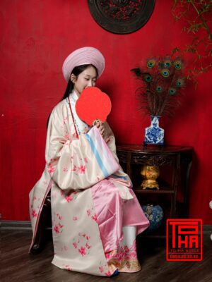 Cho thue bo ao Nhat Binh nu hong phan vai tafta in hoa tiet hoa dao 4