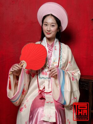 Cho thue bo ao Nhat Binh nu hong phan vai tafta in hoa tiet hoa dao 5