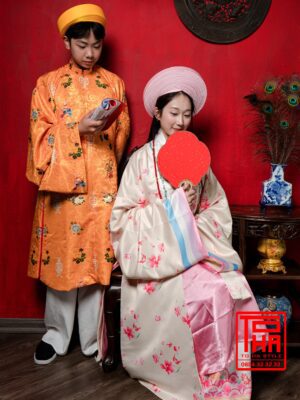 Cho thue bo ao Nhat Binh nu hong phan vai tafta in hoa tiet hoa dao 7