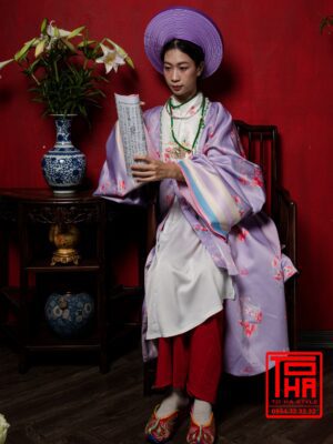 Cho thue bo ao Nhat Binh nu tim vai tafta in hoa tiet hoa dao 5