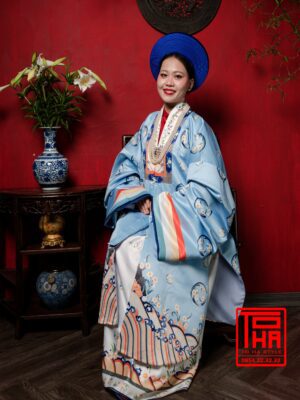 Cho thue bo ao Nhat Binh nu xanh thien thanh chat vai tafta in hoa tiet hoa mai cach dieu 7