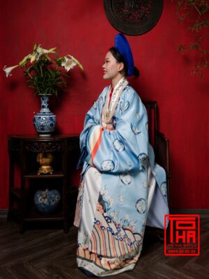 Cho thue bo ao Nhat Binh nu xanh thien thanh chat vai tafta in hoa tiet hoa mai cach dieu 8