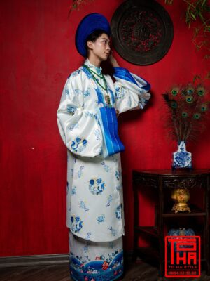 Cho thue bo ao Nhat Binh xanh ngoc lam nhat chat vai tafta in hoa tiet hai ngu thuy mau 3