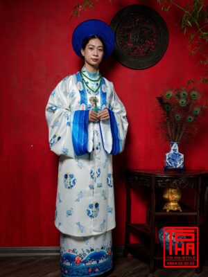 Cho thue bo ao Nhat Binh xanh ngoc lam nhat chat vai tafta in hoa tiet hai ngu thuy mau 5