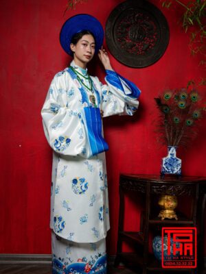 Cho thue bo ao Nhat Binh xanh ngoc lam nhat chat vai tafta in hoa tiet hai ngu thuy mau 7