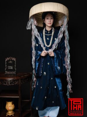 Cho thue bo ao Tac Nu Xanh Dam chat lieu gam theu hoa tiet hoa cuc trang 6