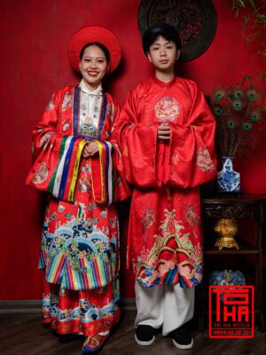 Cho thue bo ao Tac nam Do tuoi chat lieu gam theu hoa tiet Long Lan cat tuong 2