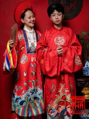 Cho thue bo ao Tac nam Do tuoi chat lieu gam theu hoa tiet Long Lan cat tuong 4