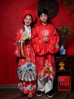 Cho thue bo ao Tac nam Do tuoi chat lieu gam theu hoa tiet Long Lan cat tuong 5