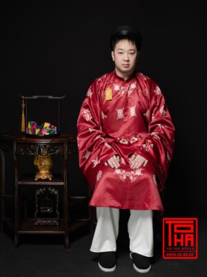 Cho thue bo ao Tac nam do do vai tafta in hoa tiet Phuc Tho Mau Don 2