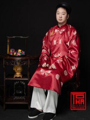 Cho thue bo ao Tac nam do do vai tafta in hoa tiet Phuc Tho Mau Don 3