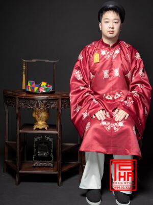 Cho thue bo ao Tac nam do do vai tafta in hoa tiet Phuc Tho Mau Don 5