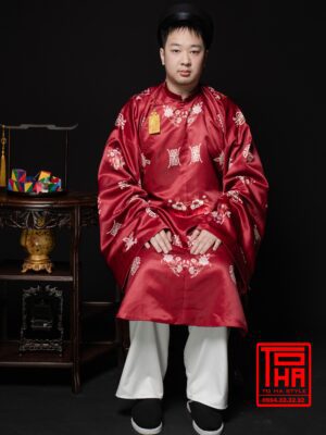 Cho thue bo ao Tac nam do do vai tafta in hoa tiet Phuc Tho Mau Don 6