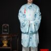 Cho thuê bộ áo Tấc nam - xanh ngọc lam nhạt, chất vải tafta in họa tiết hải ngư thủy mẫu