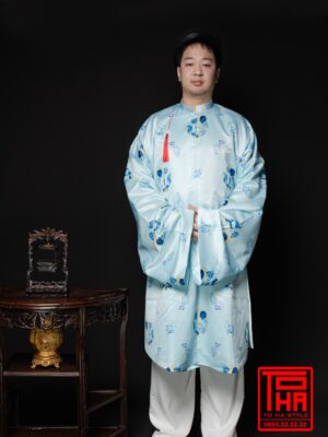 Cho thue bo ao Tac nam xanh ngoc lam nhat chat vai tafta in hoa tiet hai ngu thuy mau 2