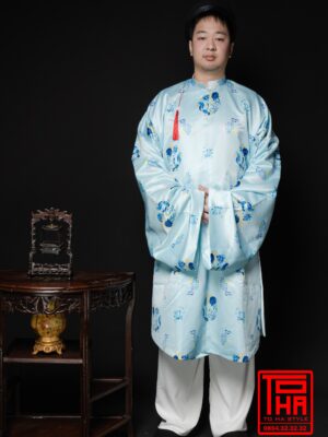 Cho thue bo ao Tac nam xanh ngoc lam nhat chat vai tafta in hoa tiet hai ngu thuy mau 3