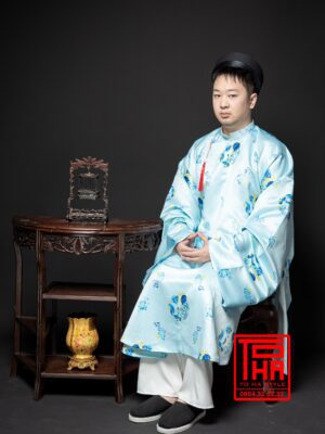 Cho thue bo ao Tac nam xanh ngoc lam nhat chat vai tafta in hoa tiet hai ngu thuy mau 4