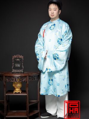 Cho thue bo ao Tac nam xanh ngoc lam nhat chat vai tafta in hoa tiet hai ngu thuy mau 5